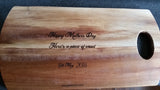 Handmade wooden breadboard with a personalised message